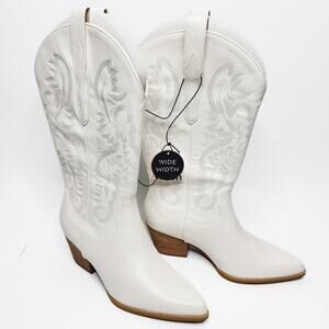 NWT Arula Amaya White Faux Leather Tall Knee High Wide Calf Cowboy Western Boots